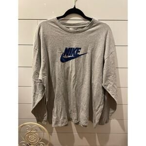 Vintage Y2K Nike Grey Vinyl Blue Logo Silver Label Long Sleeve tee, XL